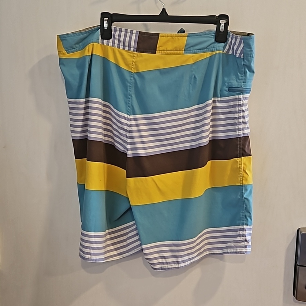 Patagonia Teal Yellow Striped Colorblock Wayfarer Swim Trunks Board Shorts 40 - Picture 3 of 9